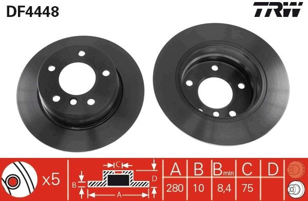 Disco de Freno Trasero TRW DF4448 para BMW 116i, 116d