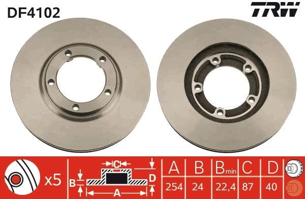 Disco de Freno Delantero TRW DF4102 para Hyundai H-1 / STAREX, H-1 · Mitsubishi L400, Delica / Space Gear