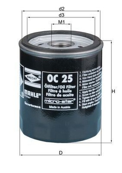 Filtro de Aceite Mahle OC25 para BMW M3, 316 · Volvo 66