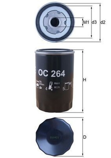 Filtro de Aceite Mahle OC264 para VW GOLF, Passat · Audi A6, A4