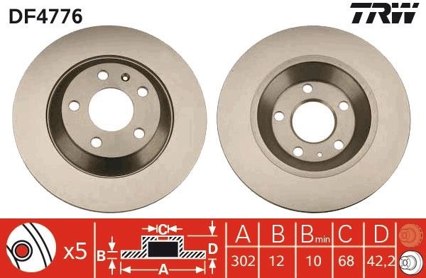 Disco de Freno Trasero TRW DF4776 para Audi A6