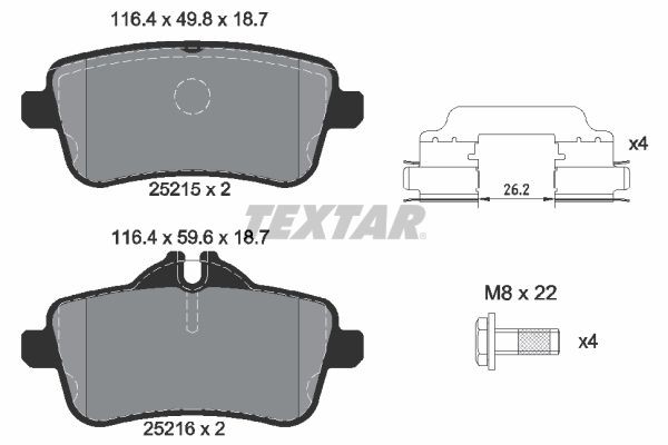 Pastilla de Freno Trasera Textar 2521501 para Mercedes-Benz AMG CLA45, AMG GLE43